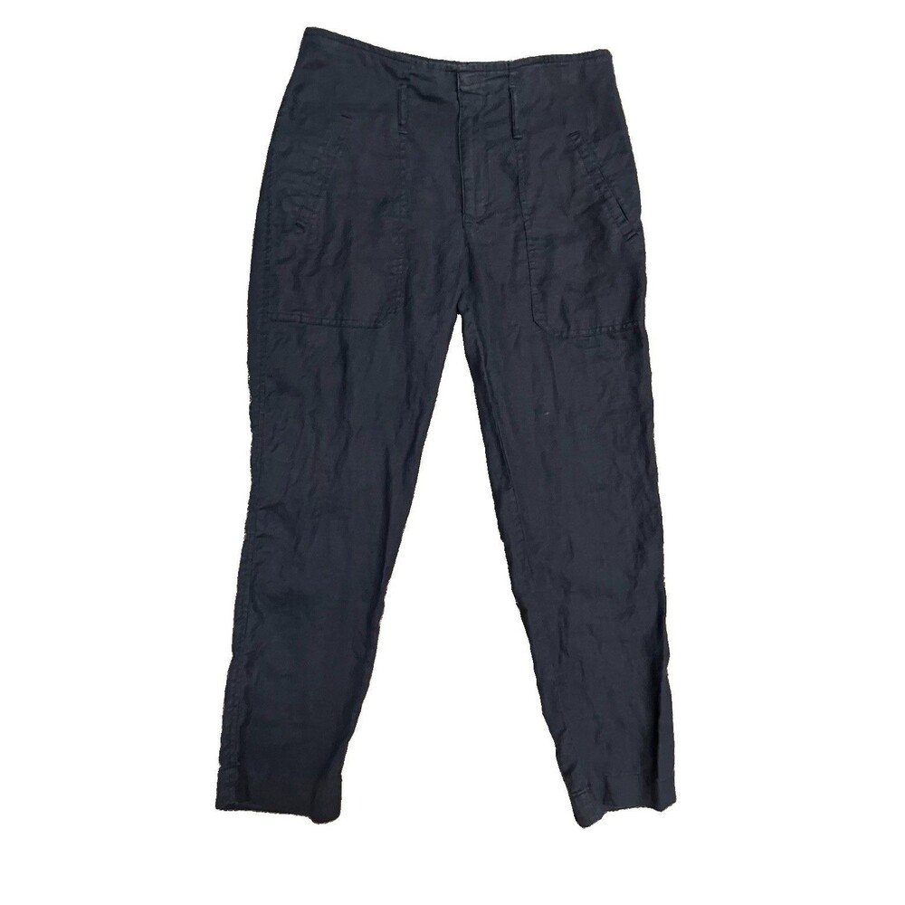 Lauren Ralph Lauren Navy Linen Pants Sz2 Cropped Tapered Ankle Mid-rise